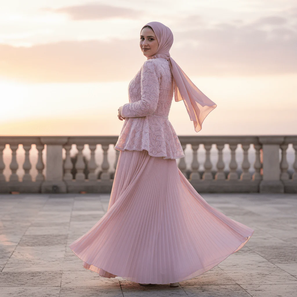 2-Piece Pearl Beaded 3D Rose Embroidered Jacket & Chiffon Pleated Maxi Dress Set(MS401) - Image 9