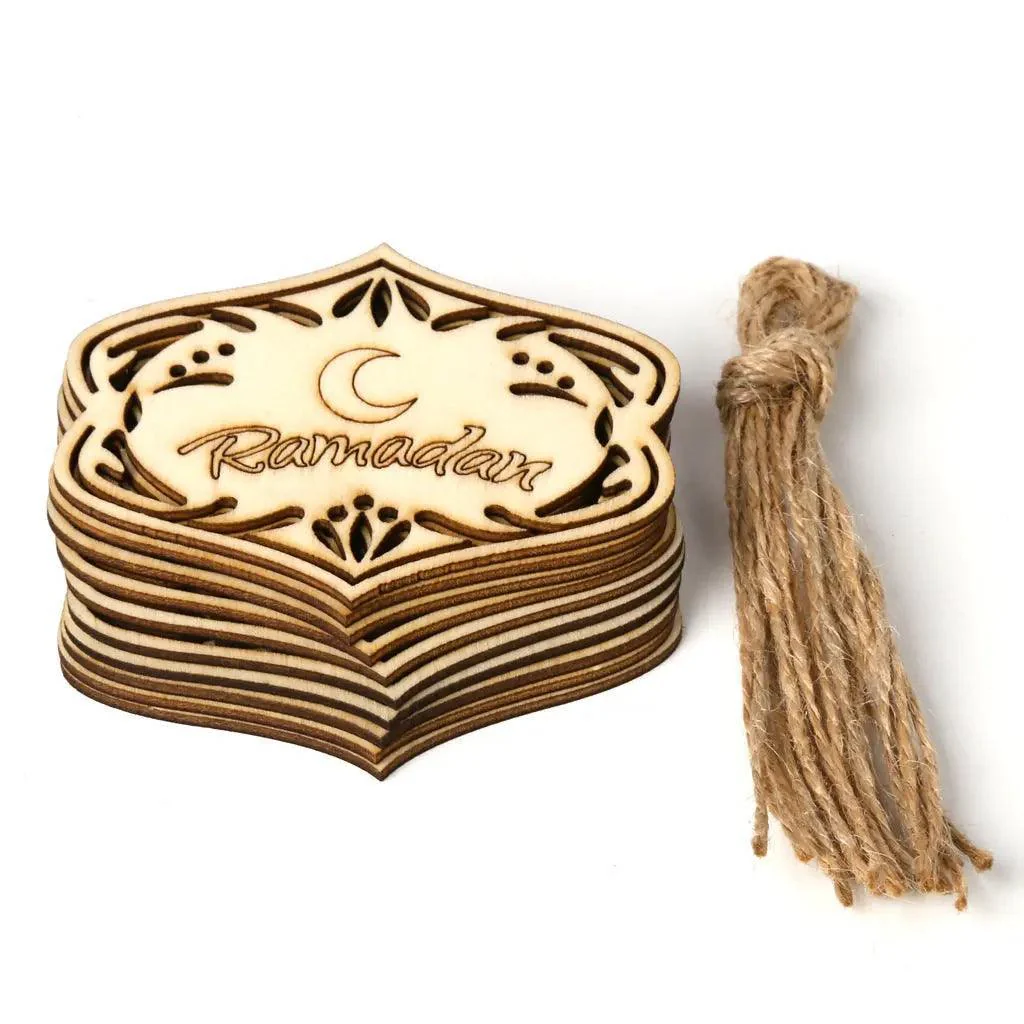 MR022 10 Pcs Ramadan Wooden Hang Tags Pendant, Ramadan Decoration - Image 9