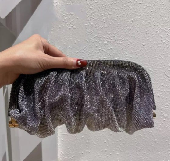 Full of Diamond Pleated Clouds Dinner Bag One Shoulder Crossbody Clamp Women's Bag (MAC257) - Image 11