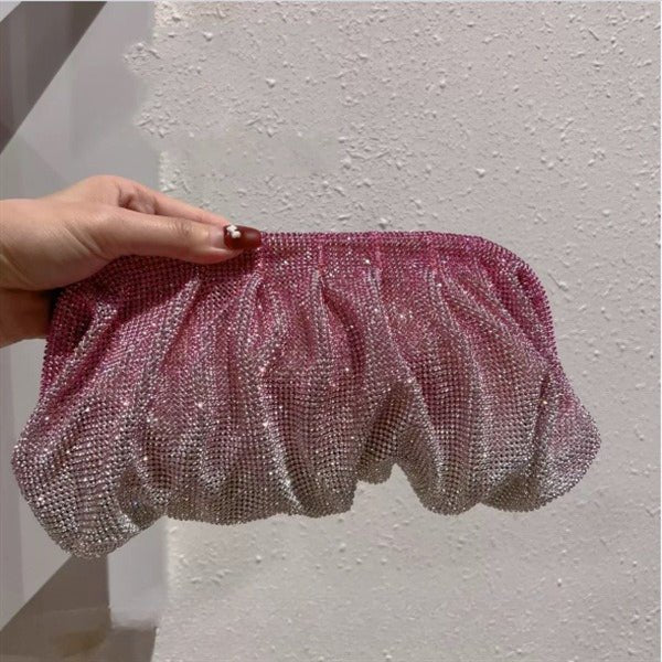 Full of Diamond Pleated Clouds Dinner Bag One Shoulder Crossbody Clamp Women's Bag (MAC257) - Image 12
