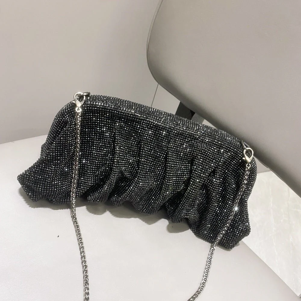 Full of Diamond Pleated Clouds Dinner Bag One Shoulder Crossbody Clamp Women's Bag (MAC257) - Image 17