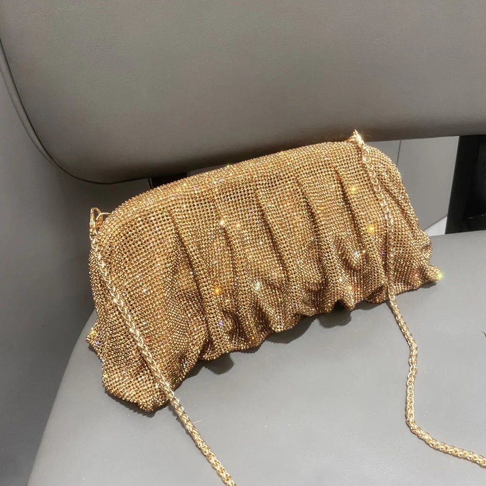 Full of Diamond Pleated Clouds Dinner Bag One Shoulder Crossbody Clamp Women's Bag (MAC257) - Image 18