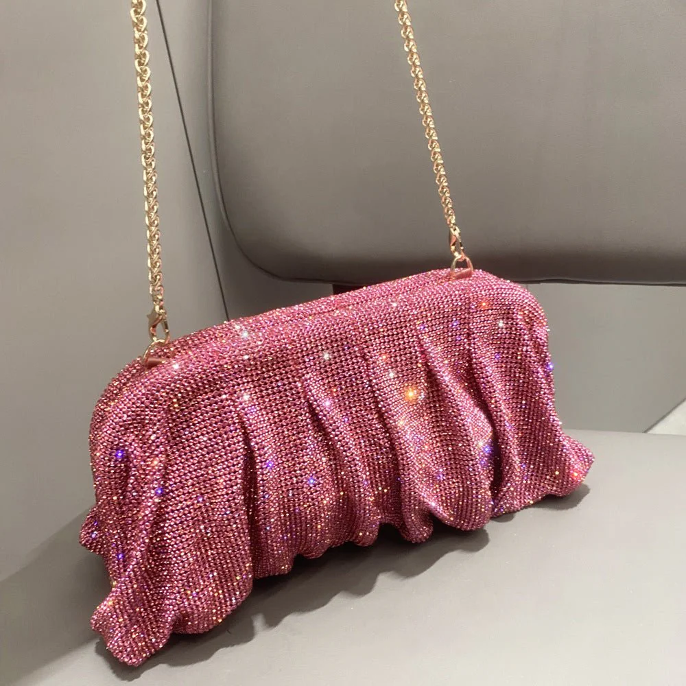 Full of Diamond Pleated Clouds Dinner Bag One Shoulder Crossbody Clamp Women's Bag (MAC257) - Image 21
