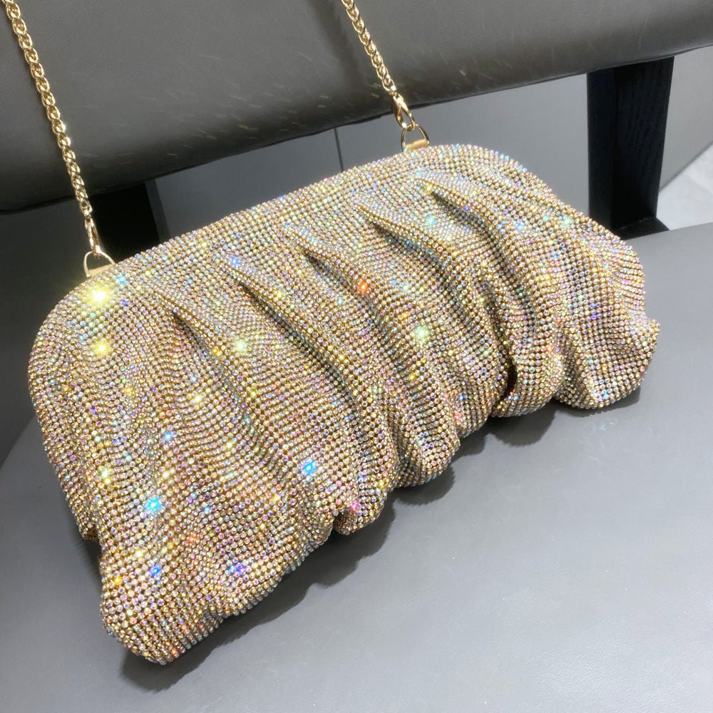 Full of Diamond Pleated Clouds Dinner Bag One Shoulder Crossbody Clamp Women's Bag (MAC257) - Image 3