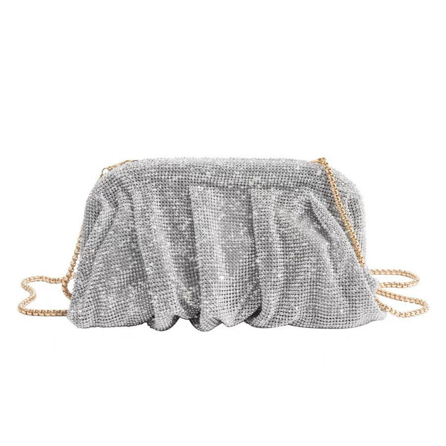 Full of Diamond Pleated Clouds Dinner Bag One Shoulder Crossbody Clamp Women's Bag (MAC257) - Image 5