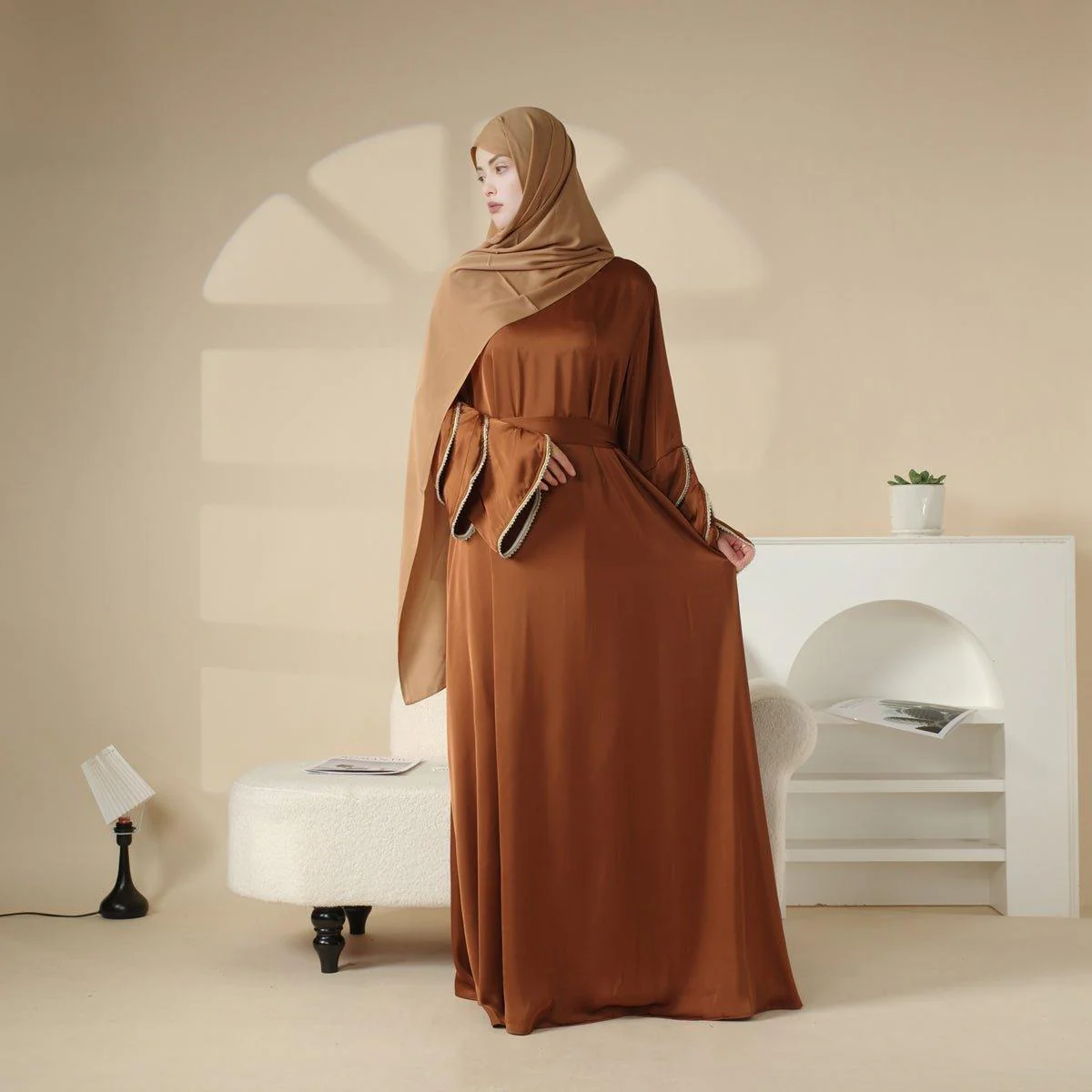 3-Layer Diamond Ruffle Sleeve Abaya With Pockets (MA040) - Image 10
