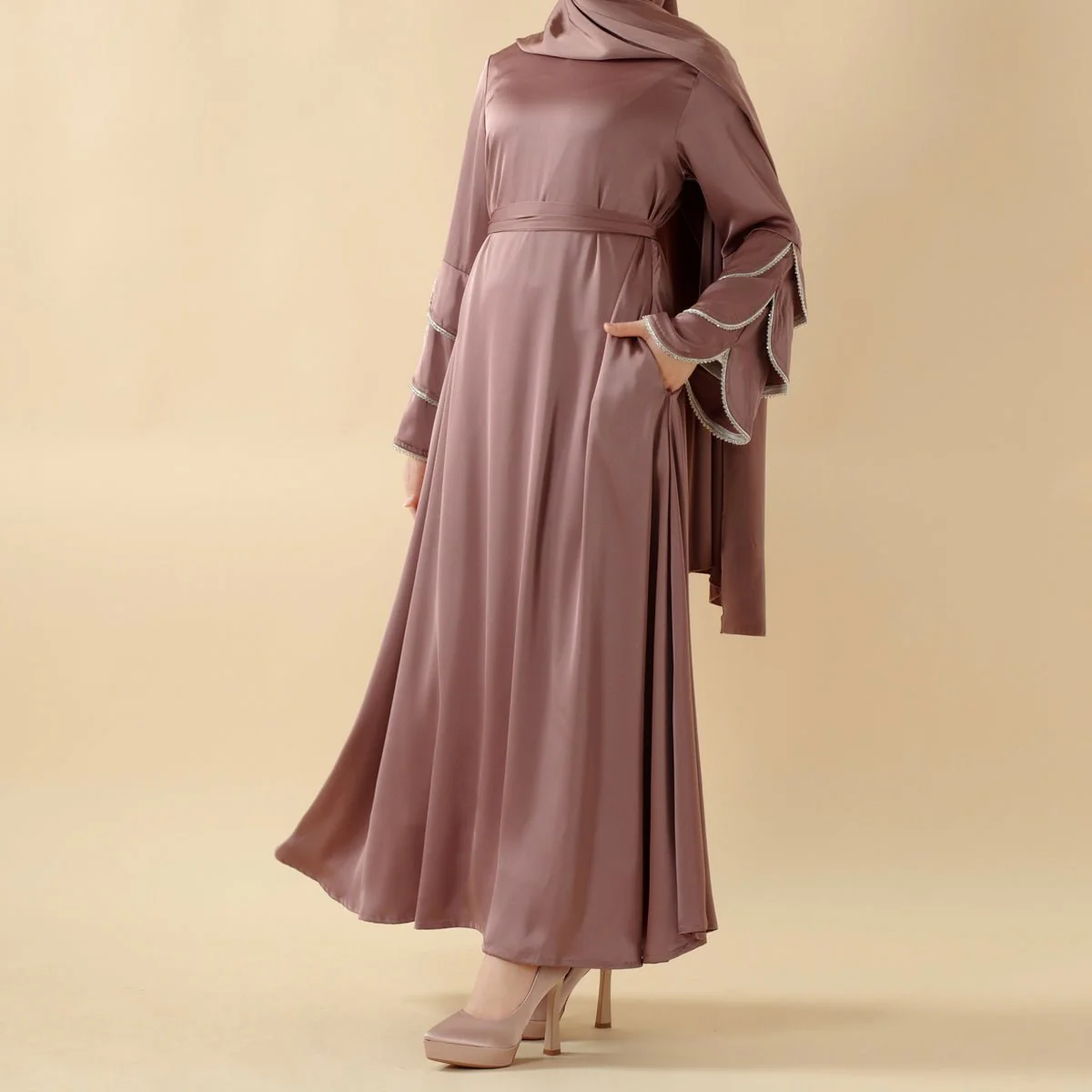 3-Layer Diamond Ruffle Sleeve Abaya With Pockets (MA040) - Image 5