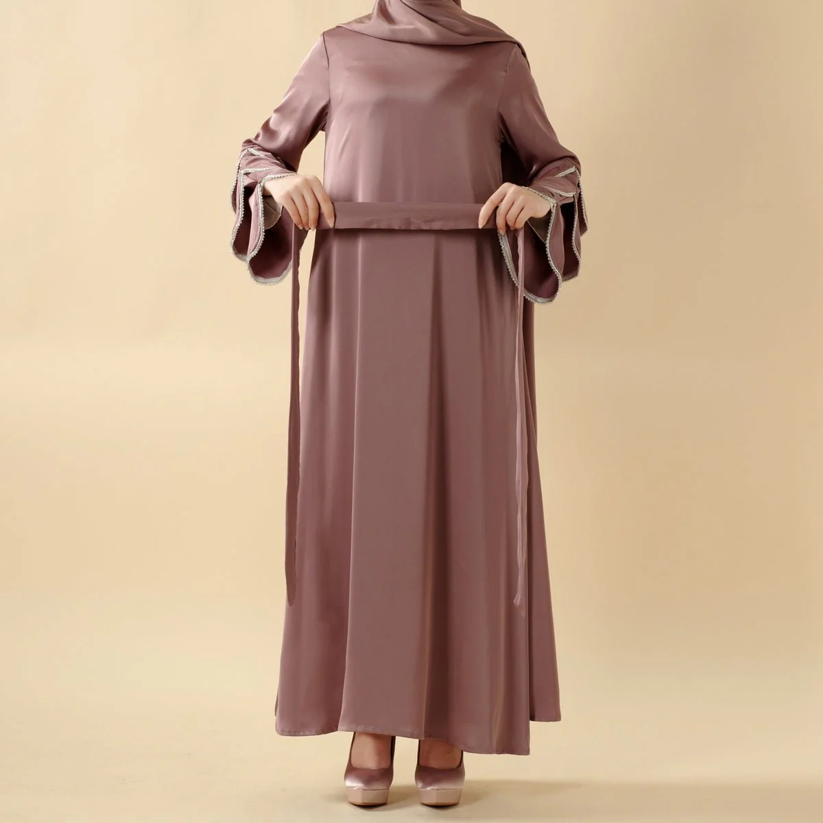 3-Layer Diamond Ruffle Sleeve Abaya With Pockets (MA040) - Image 6