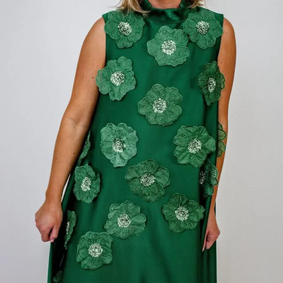 3D Floral Appliqué Sleeveless Maxi Dress(MS358) - Image 3