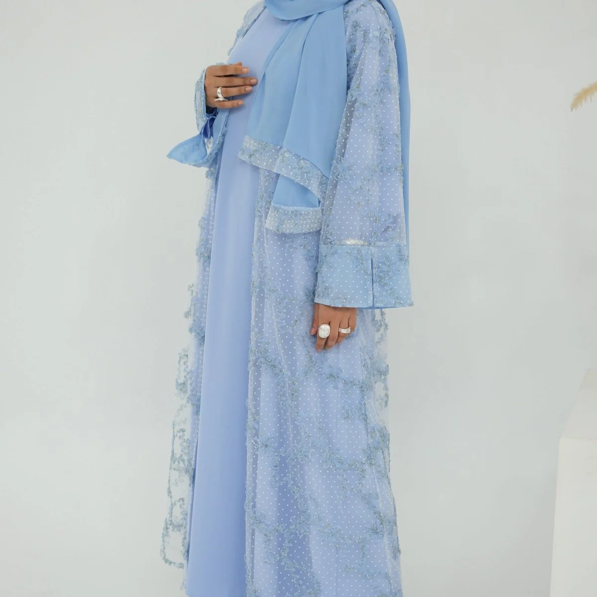 3D Floral Mesh Open Abaya (MOA288) - Image 10