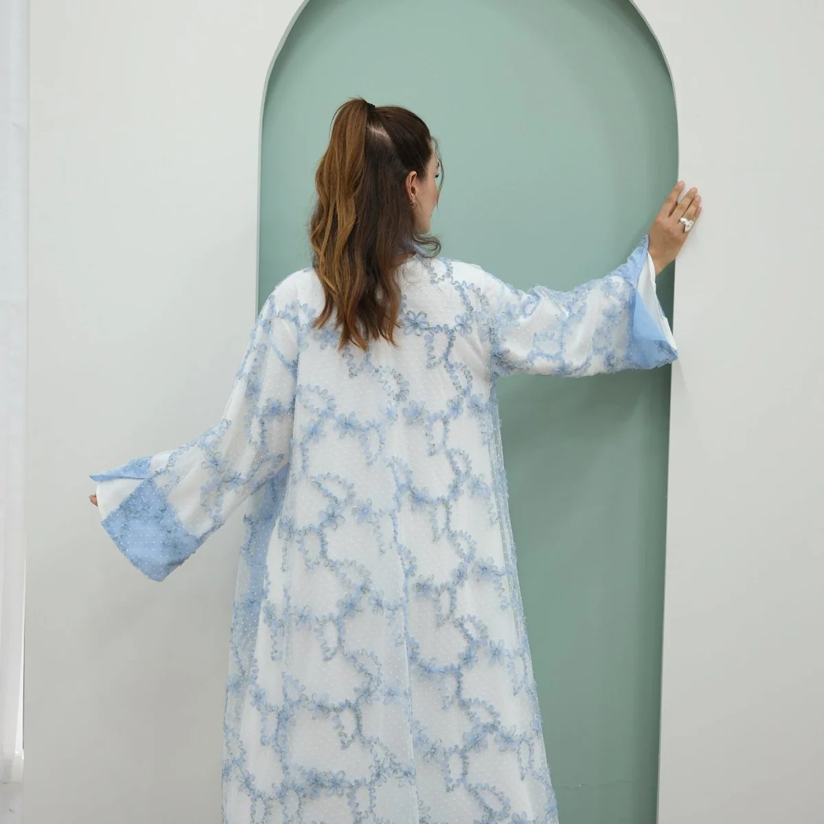 3D Floral Mesh Open Abaya (MOA288) - Image 11