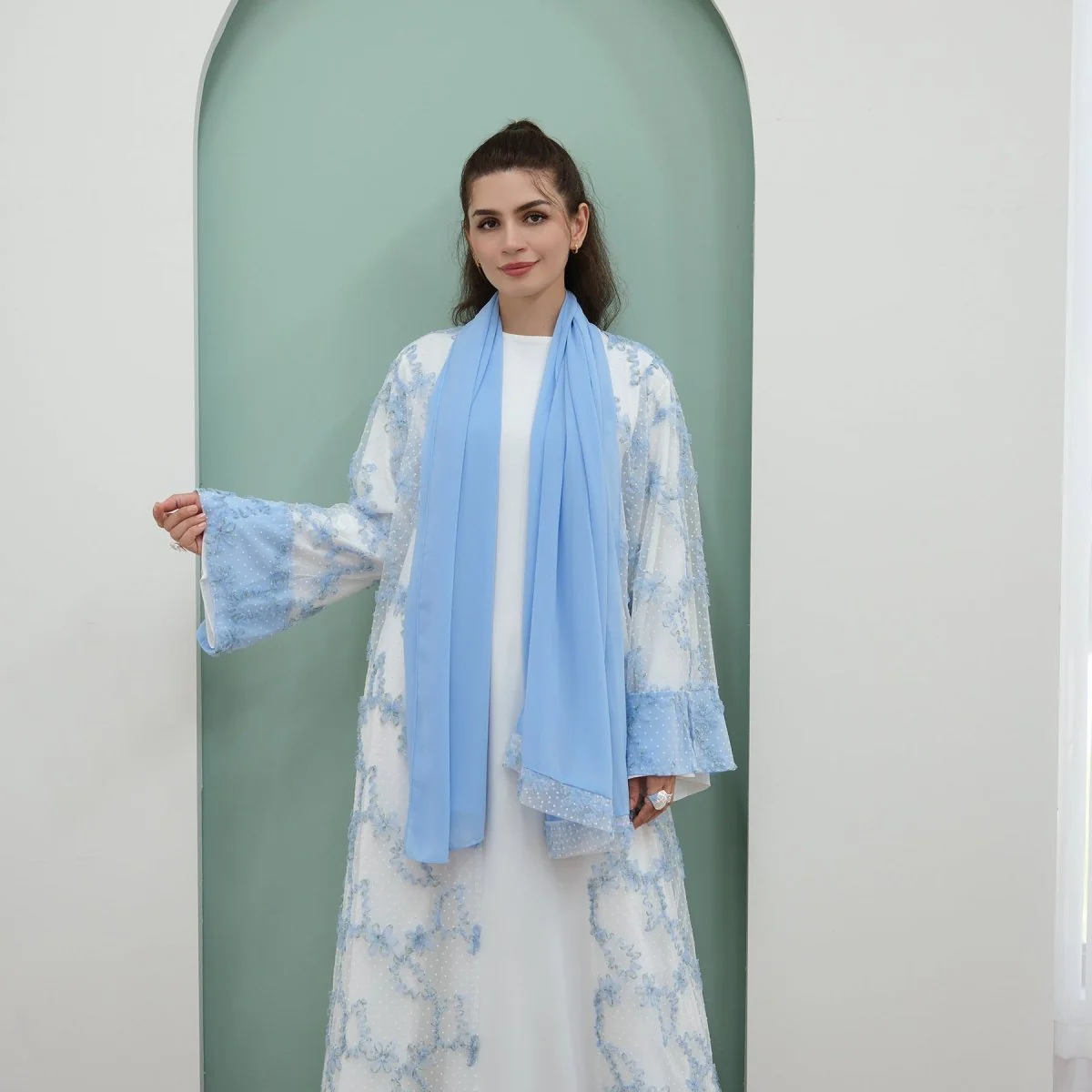 3D Floral Mesh Open Abaya (MOA288) - Image 12