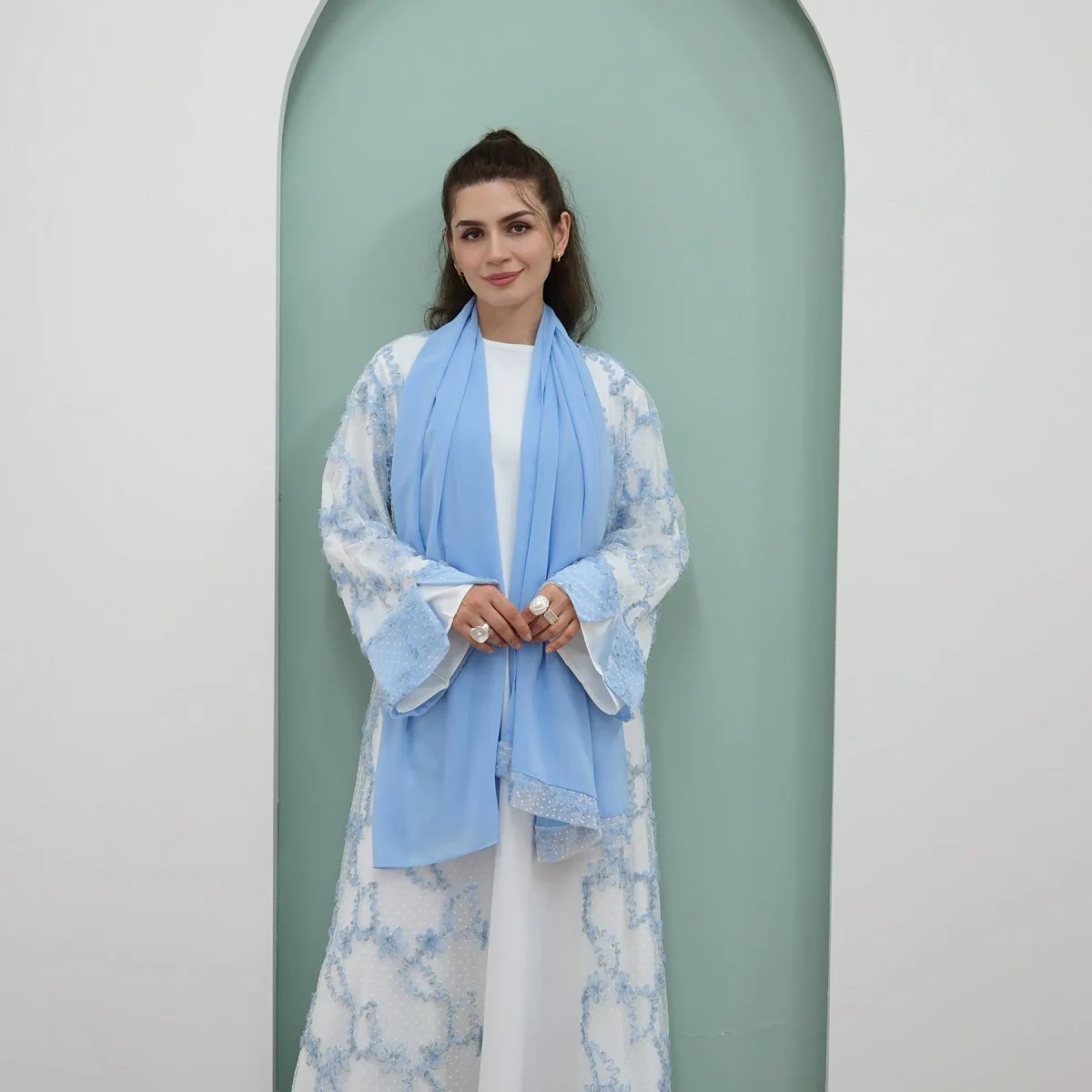 3D Floral Mesh Open Abaya (MOA288) - Image 13