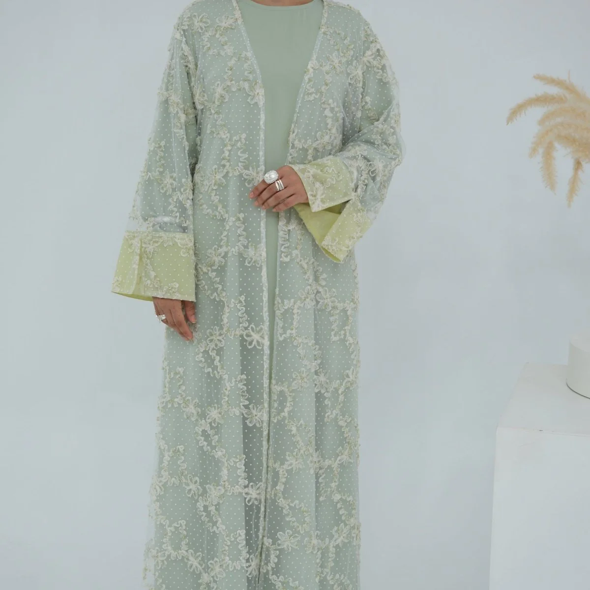 3D Floral Mesh Open Abaya (MOA288) - Image 15