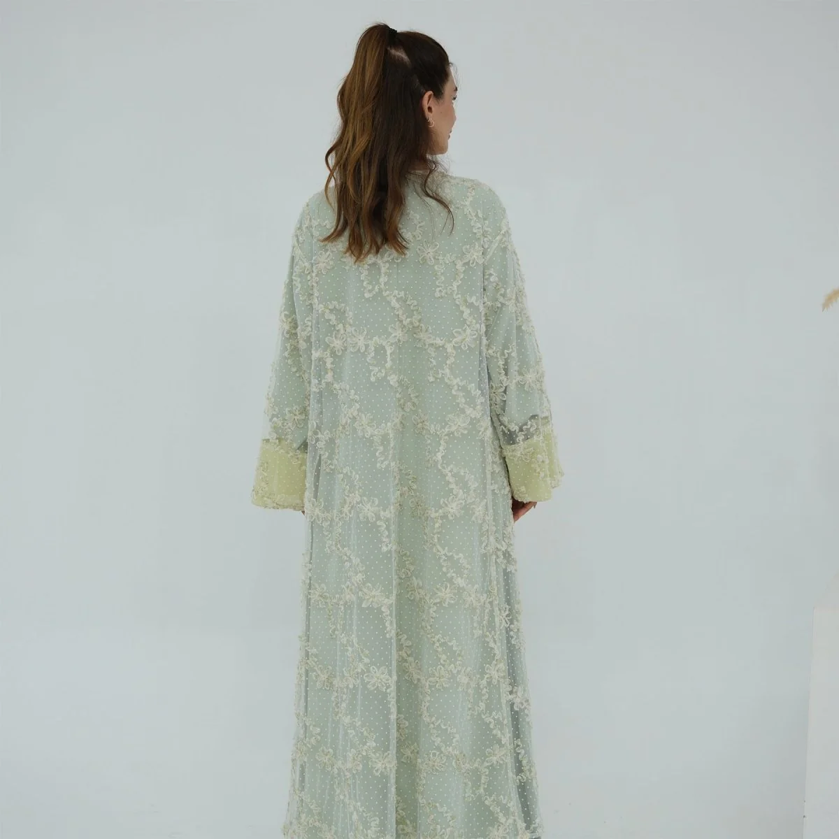 3D Floral Mesh Open Abaya (MOA288) - Image 16