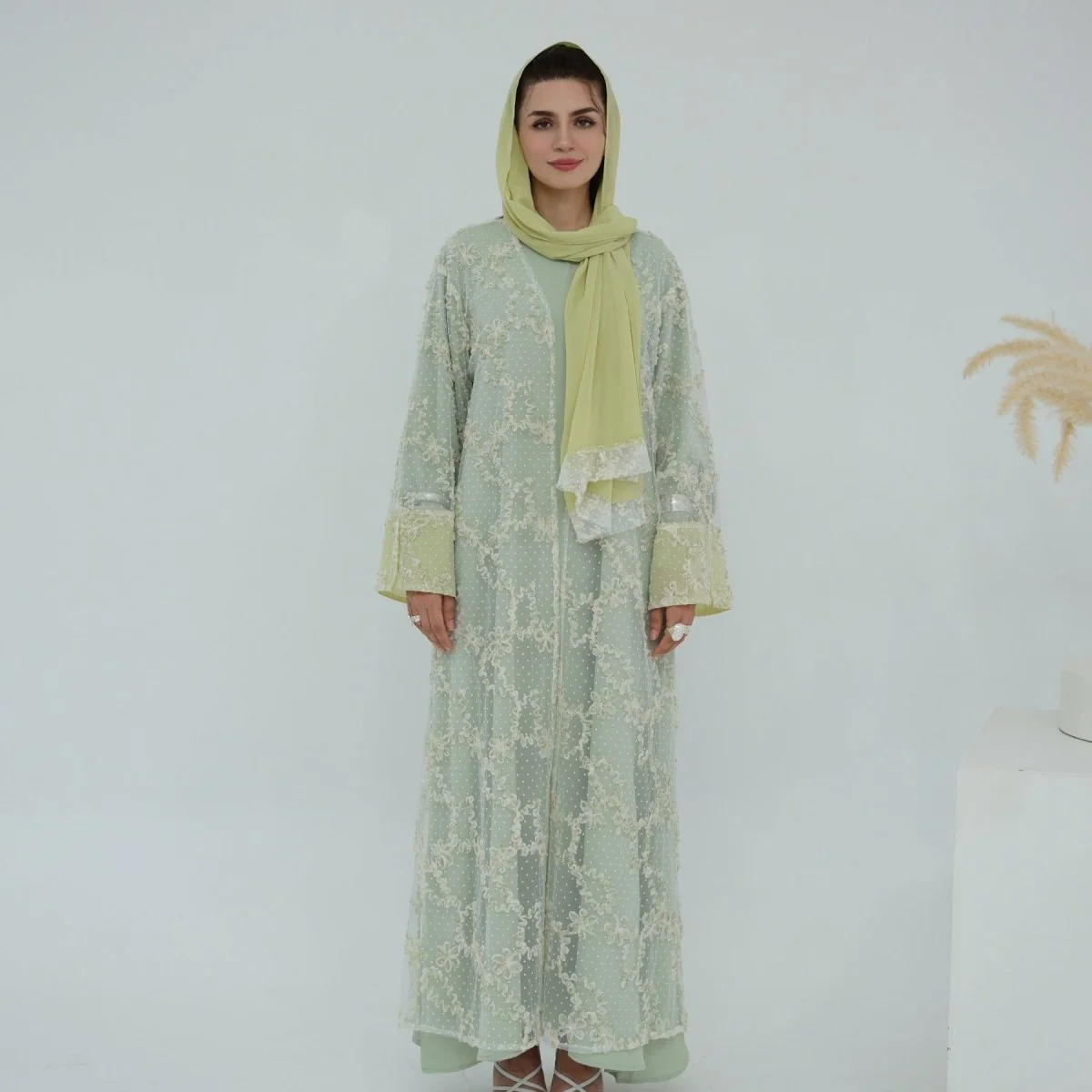 3D Floral Mesh Open Abaya (MOA288) - Image 17