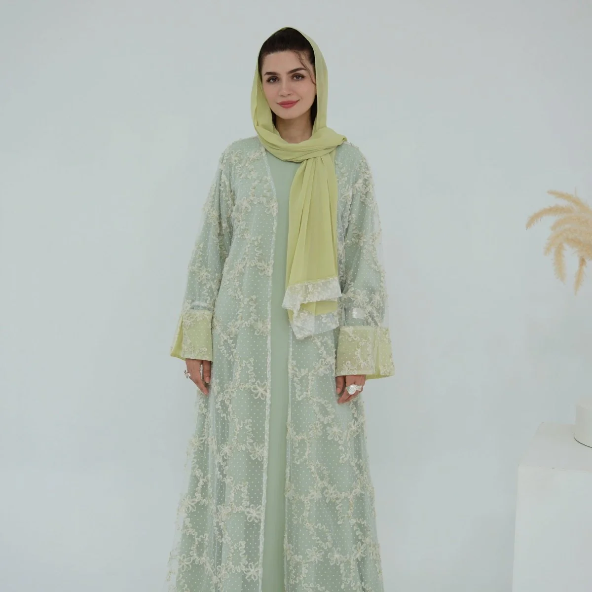 3D Floral Mesh Open Abaya (MOA288) - Image 18
