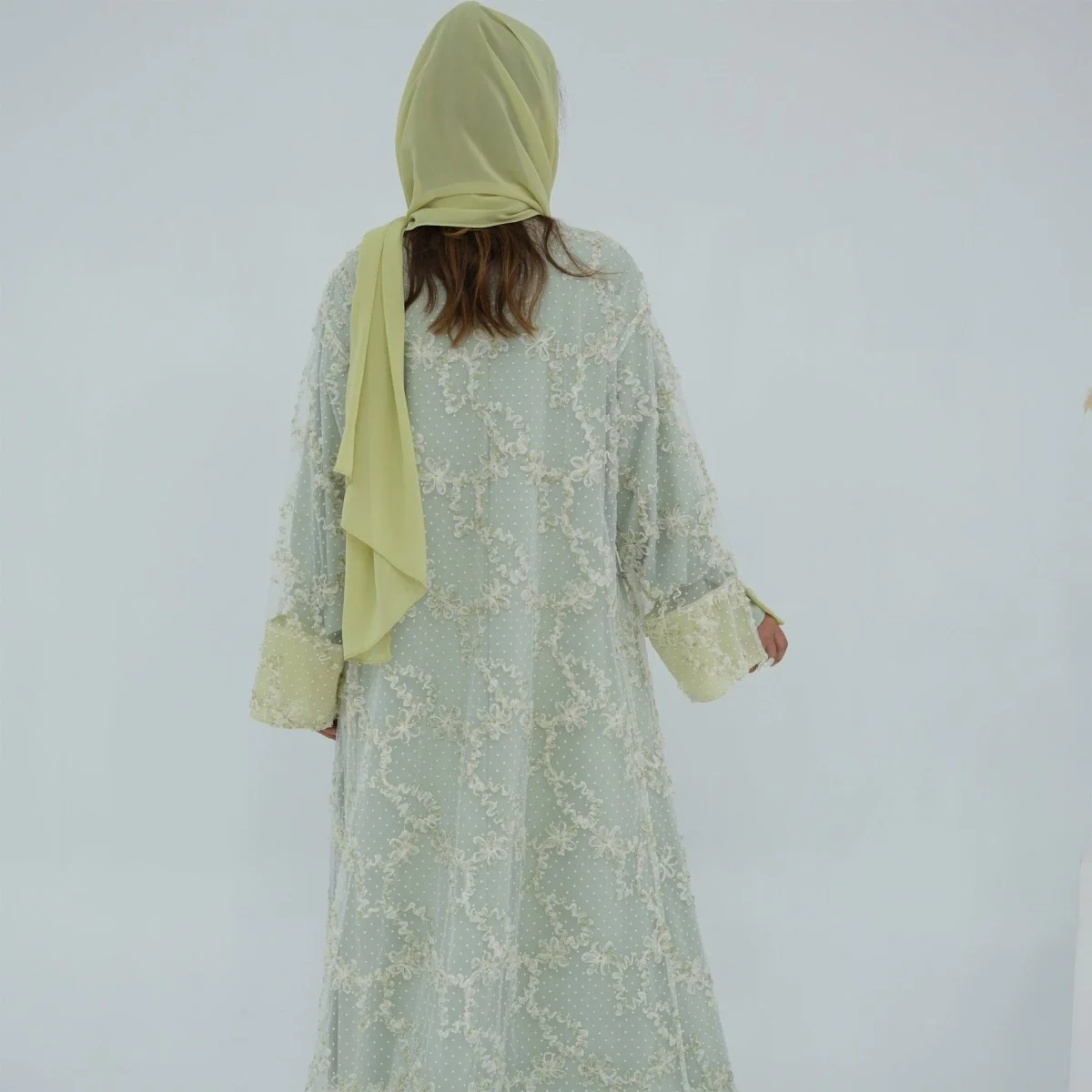 3D Floral Mesh Open Abaya (MOA288) - Image 19
