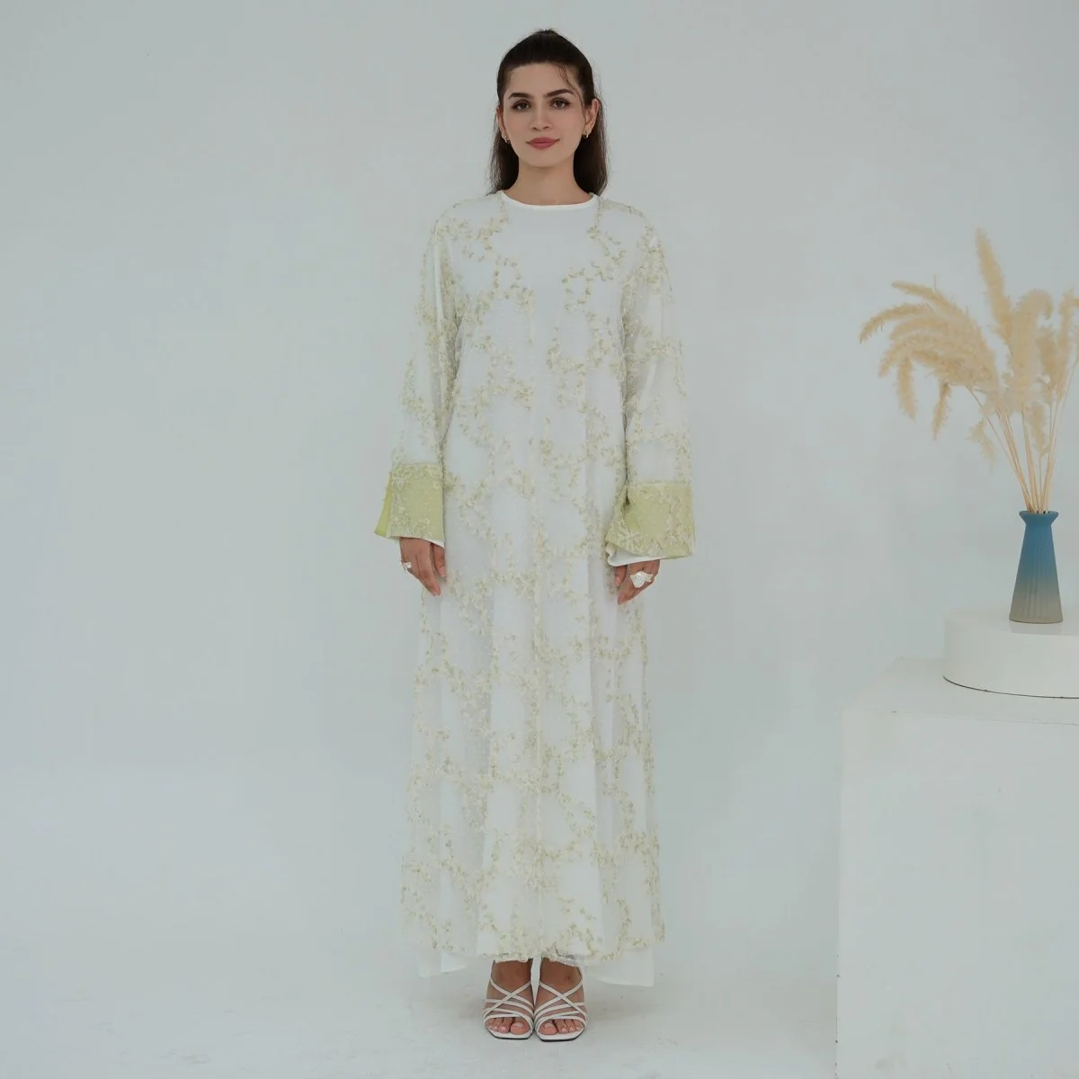 3D Floral Mesh Open Abaya (MOA288) - Image 20