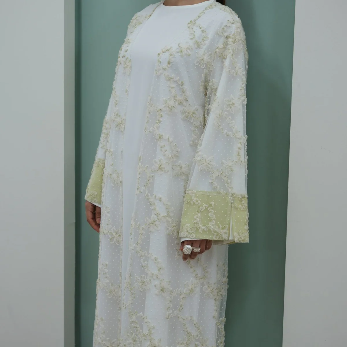 3D Floral Mesh Open Abaya (MOA288) - Image 21