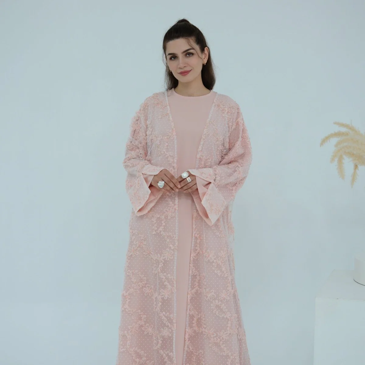 3D Floral Mesh Open Abaya (MOA288) - Image 22