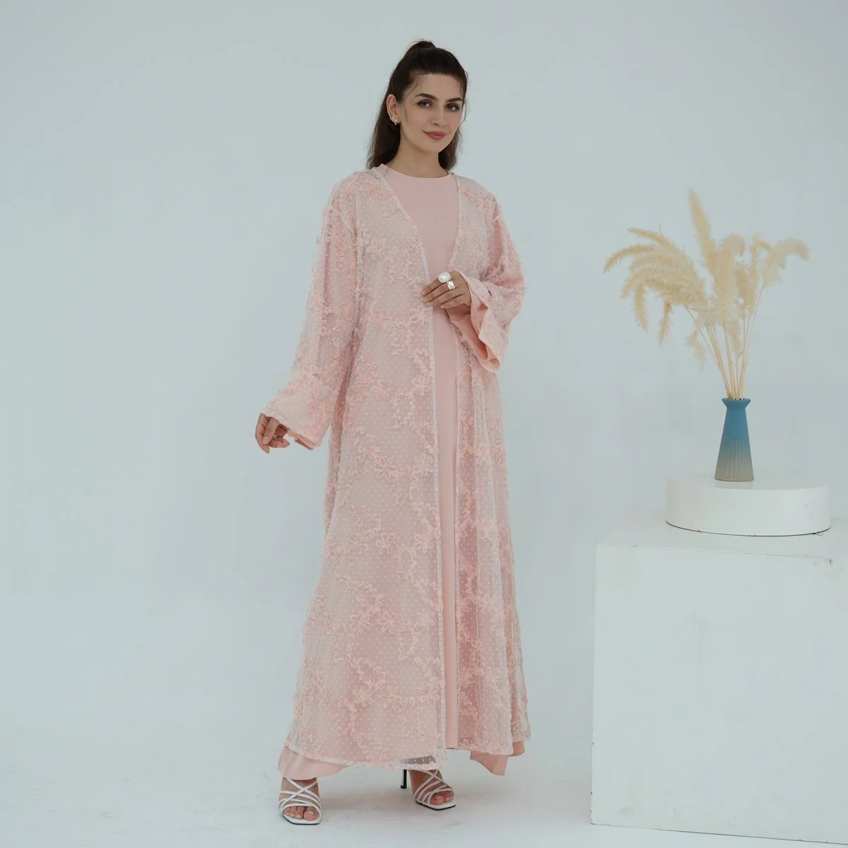 3D Floral Mesh Open Abaya (MOA288) - Image 23