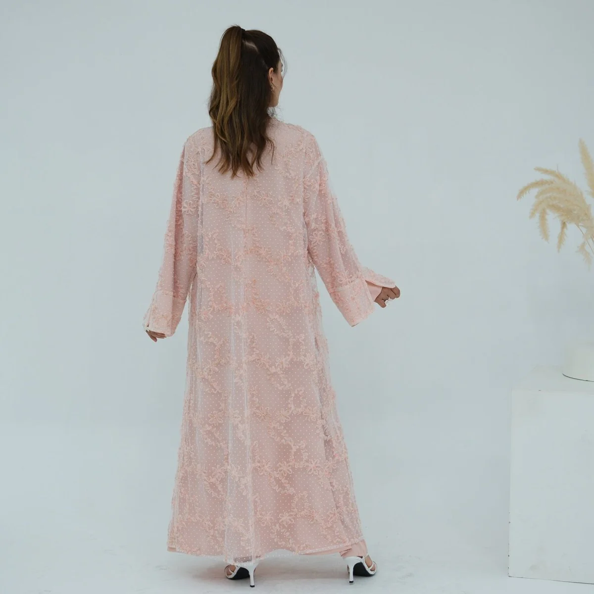 3D Floral Mesh Open Abaya (MOA288) - Image 24