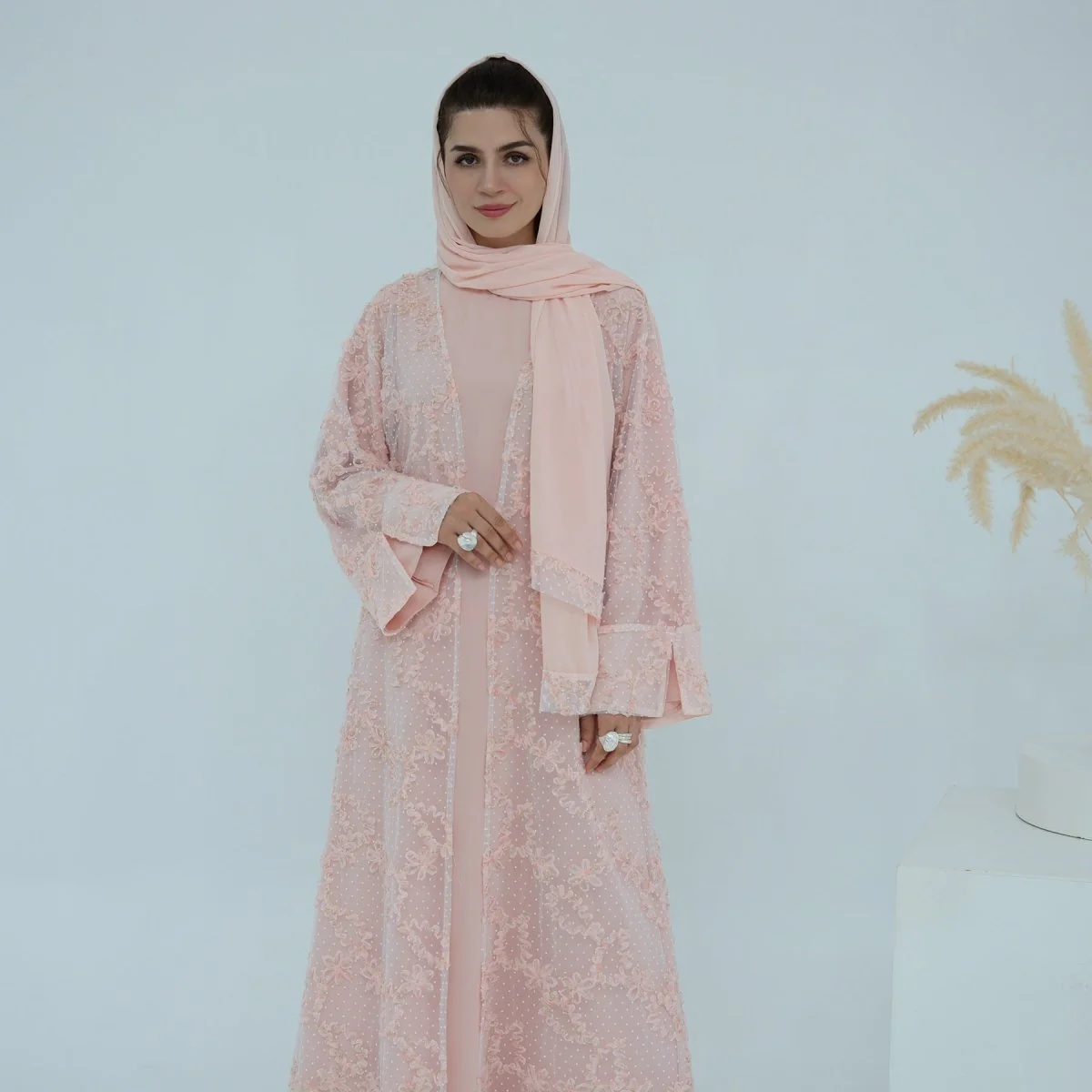 3D Floral Mesh Open Abaya (MOA288) - Image 25