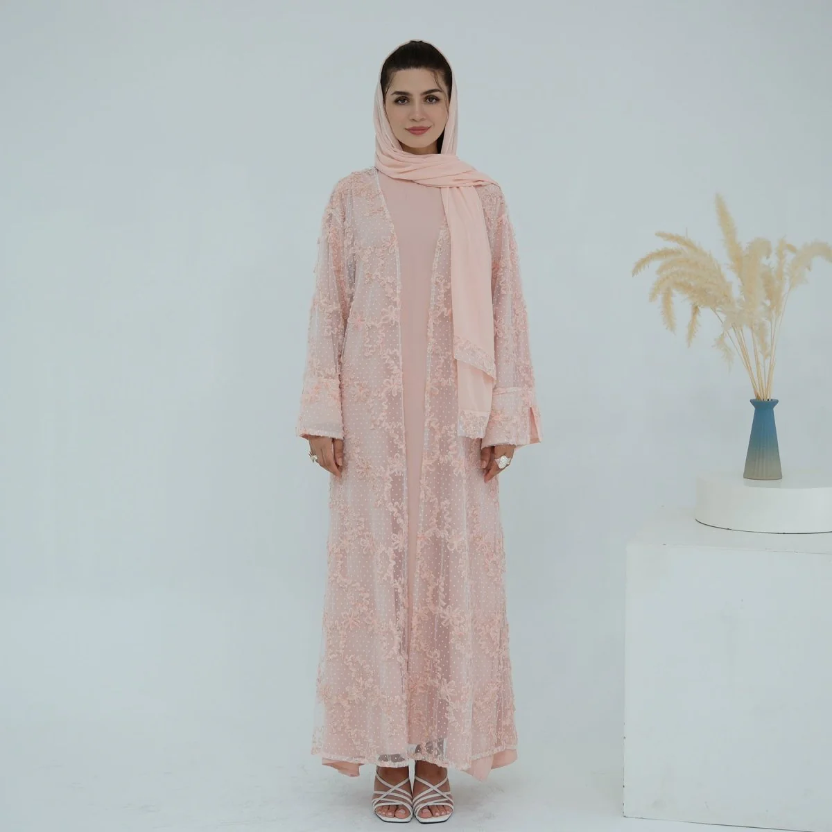 3D Floral Mesh Open Abaya (MOA288) - Image 26