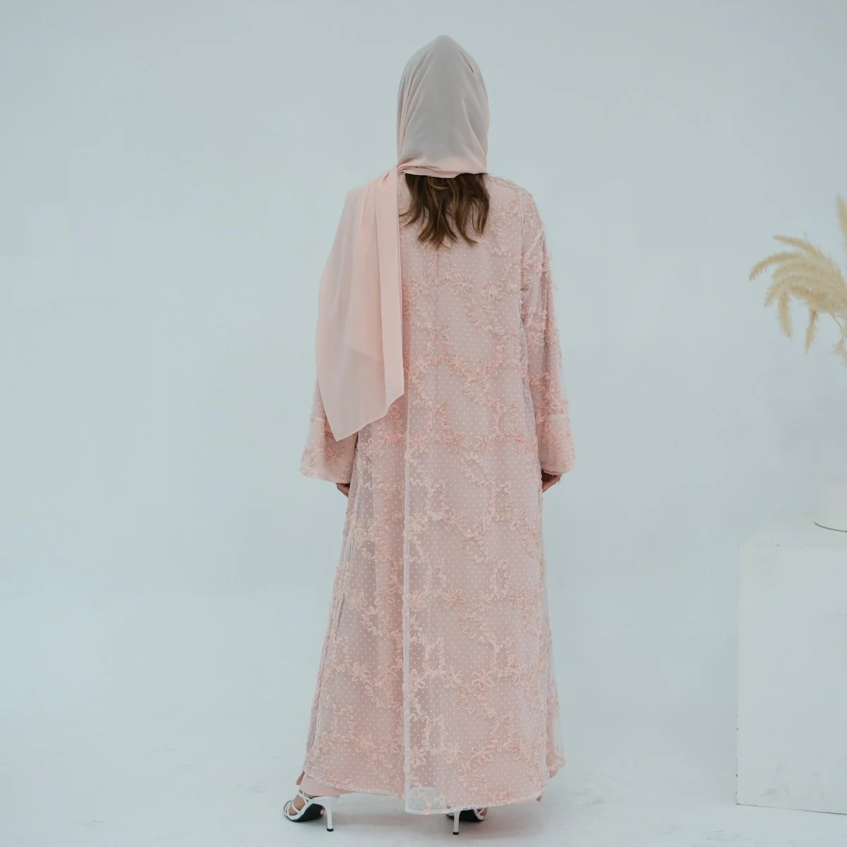 3D Floral Mesh Open Abaya (MOA288) - Image 27
