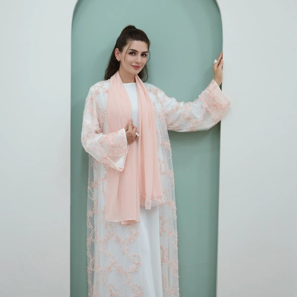 3D Floral Mesh Open Abaya (MOA288) - Image 28