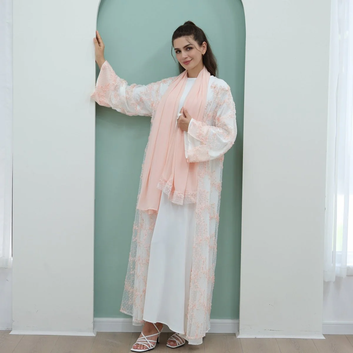 3D Floral Mesh Open Abaya (MOA288) - Image 29