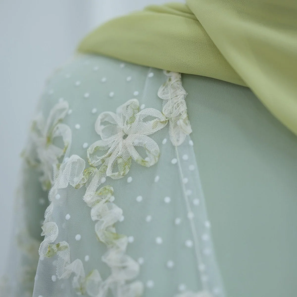 3D Floral Mesh Open Abaya (MOA288) - Image 3