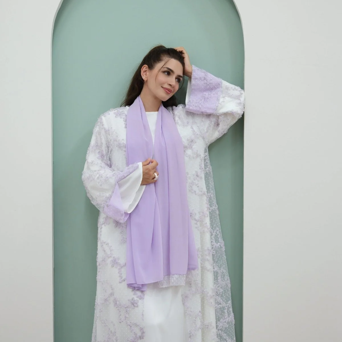 3D Floral Mesh Open Abaya (MOA288) - Image 32