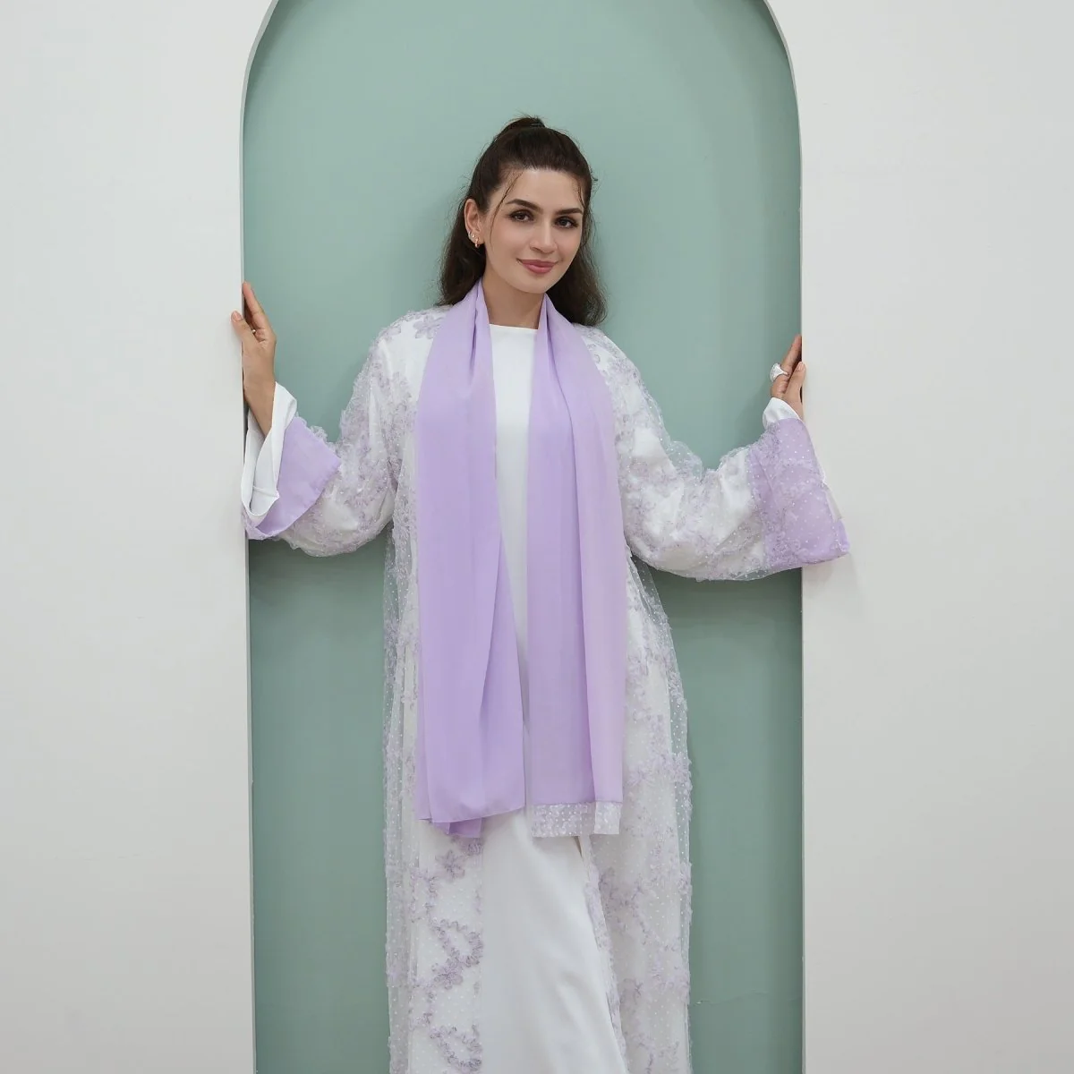 3D Floral Mesh Open Abaya (MOA288) - Image 33