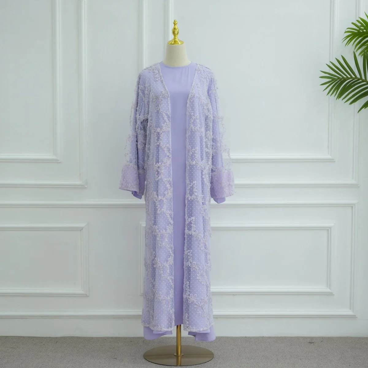 3D Floral Mesh Open Abaya (MOA288) - Image 34