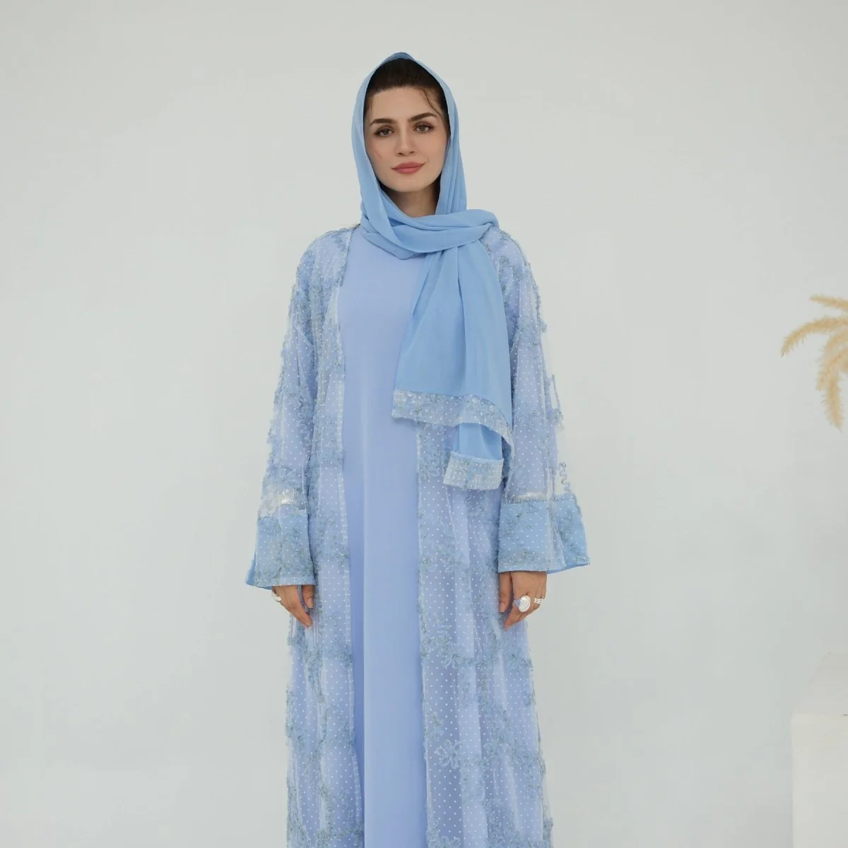3D Floral Mesh Open Abaya (MOA288) - Image 45