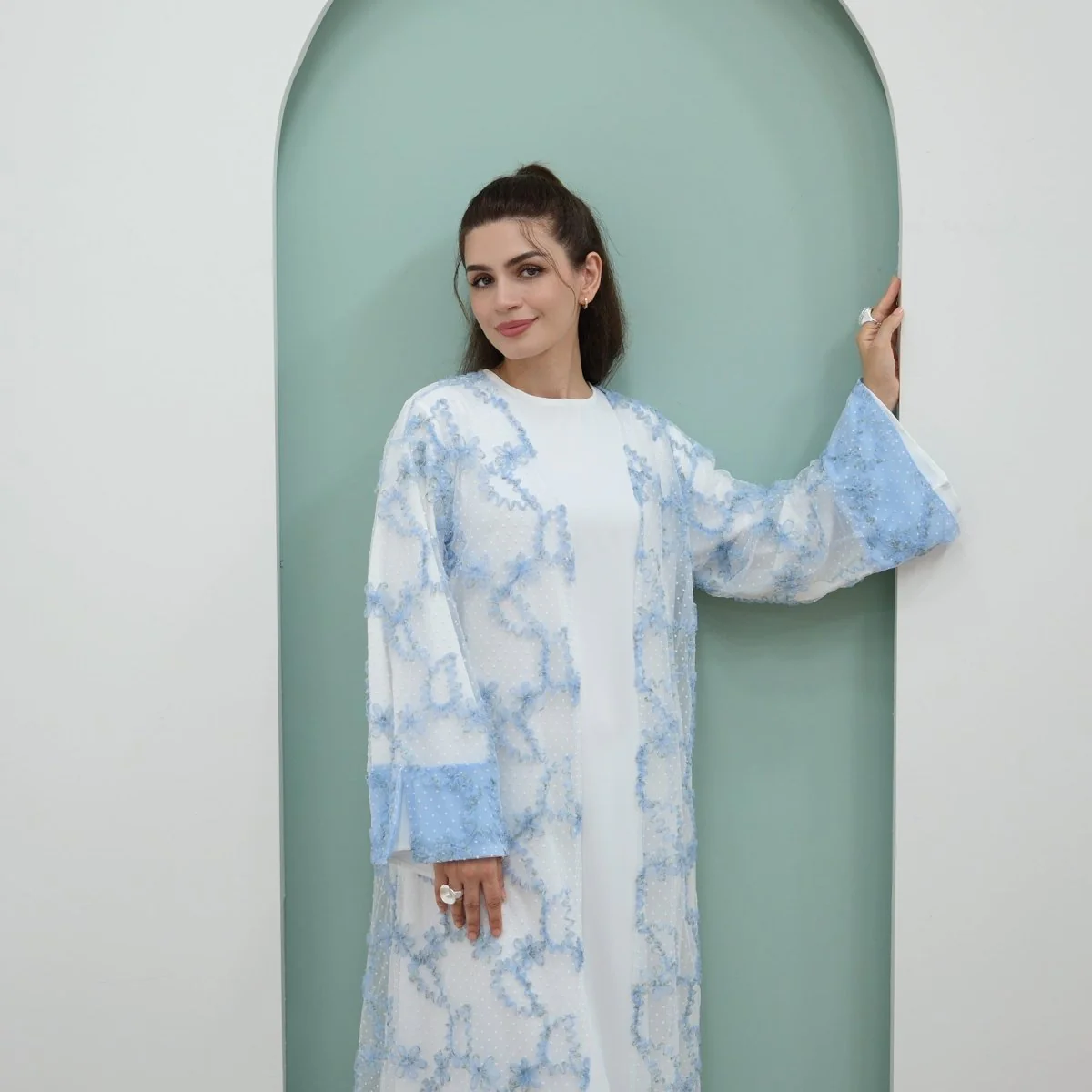 3D Floral Mesh Open Abaya (MOA288) - Image 6
