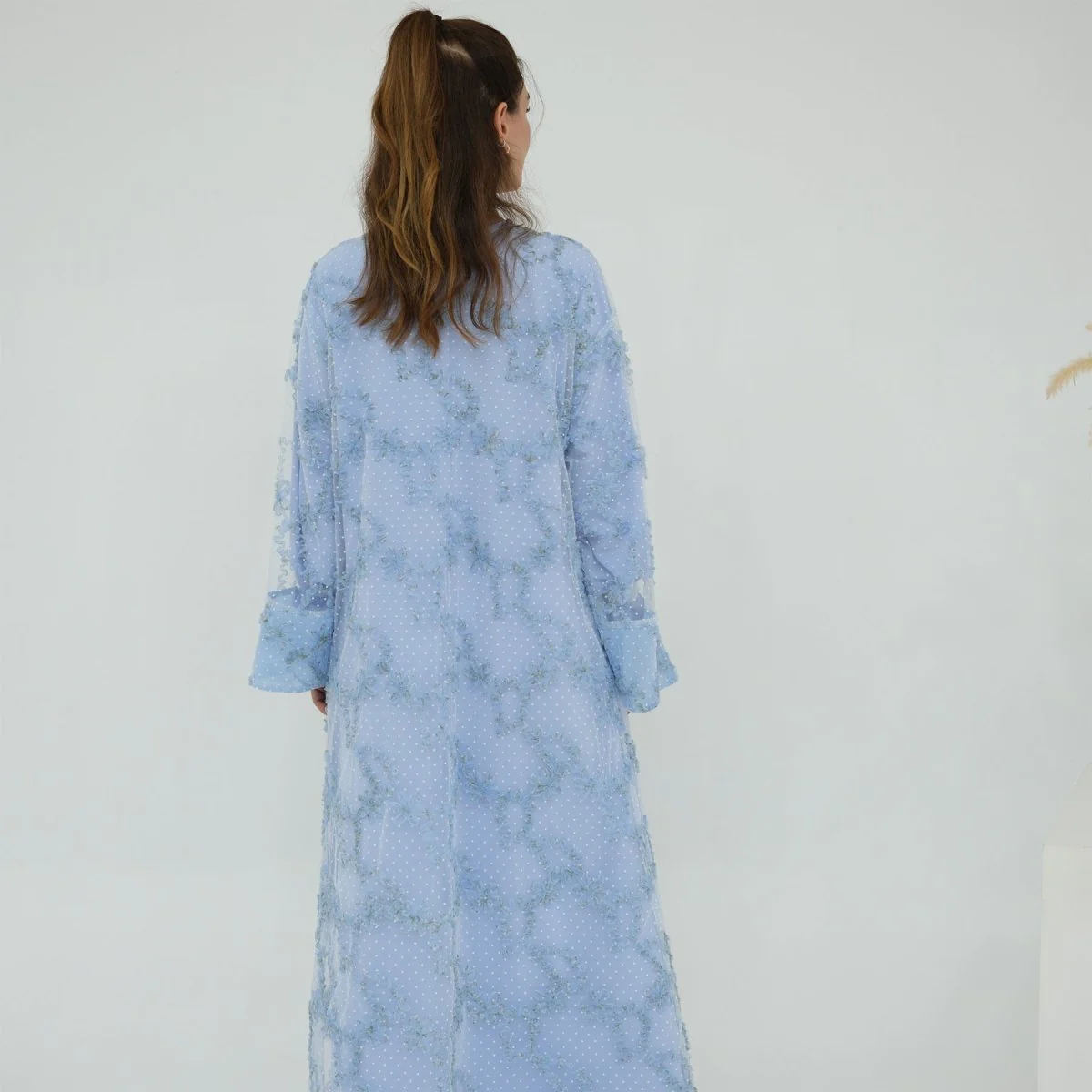 3D Floral Mesh Open Abaya (MOA288) - Image 8