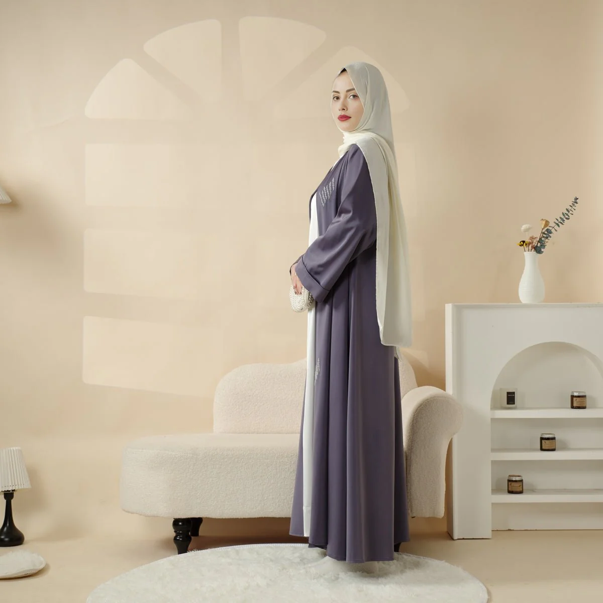 3D Embroidery Abaya With Geometric Beads. 3D Embroidered Open Abaya (MOA085) - Image 11