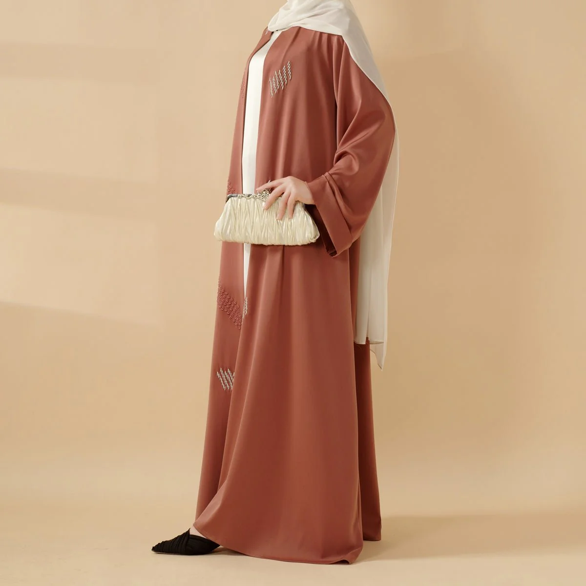 3D Embroidery Abaya With Geometric Beads. 3D Embroidered Open Abaya (MOA085) - Image 15