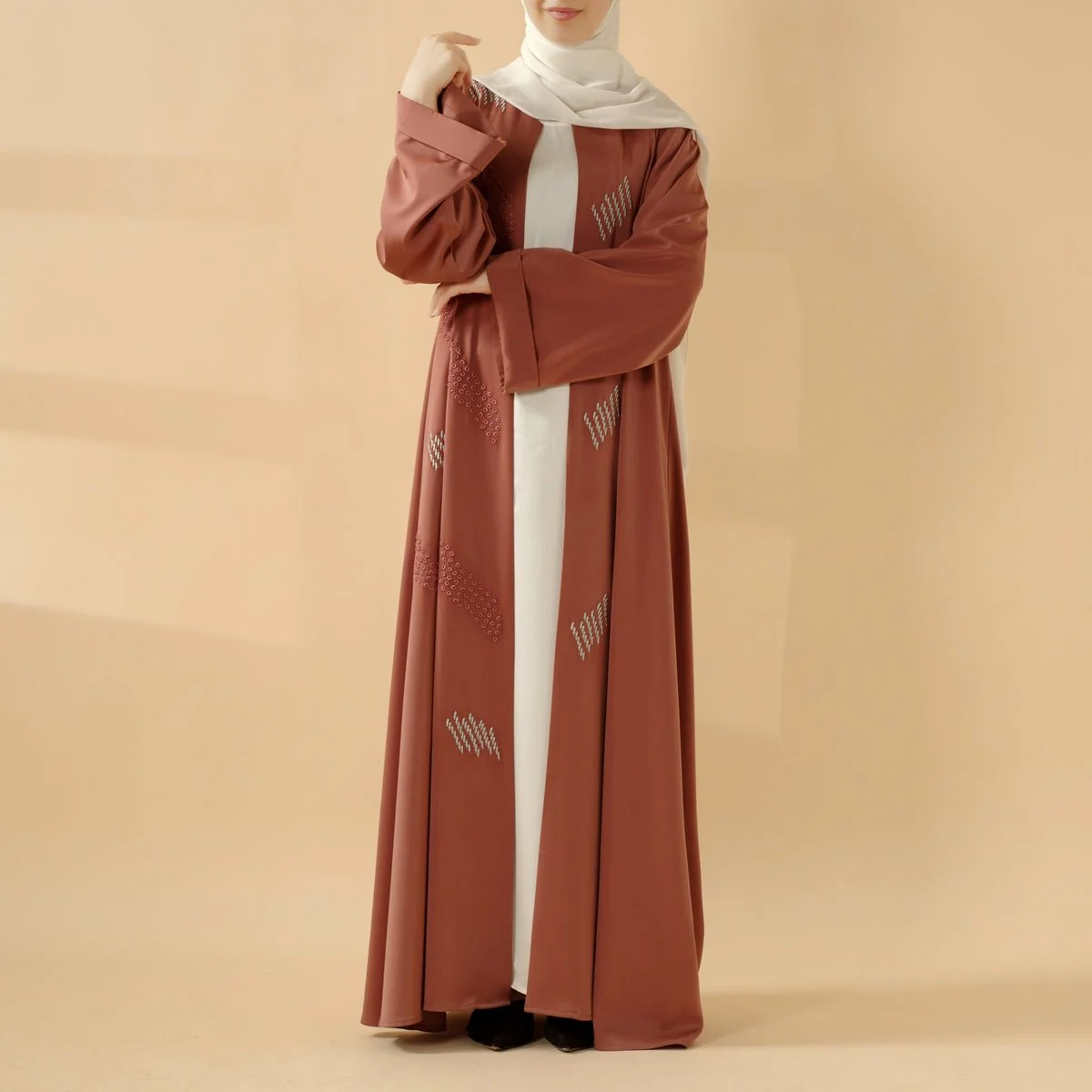 3D Embroidery Abaya With Geometric Beads. 3D Embroidered Open Abaya (MOA085) - Image 16