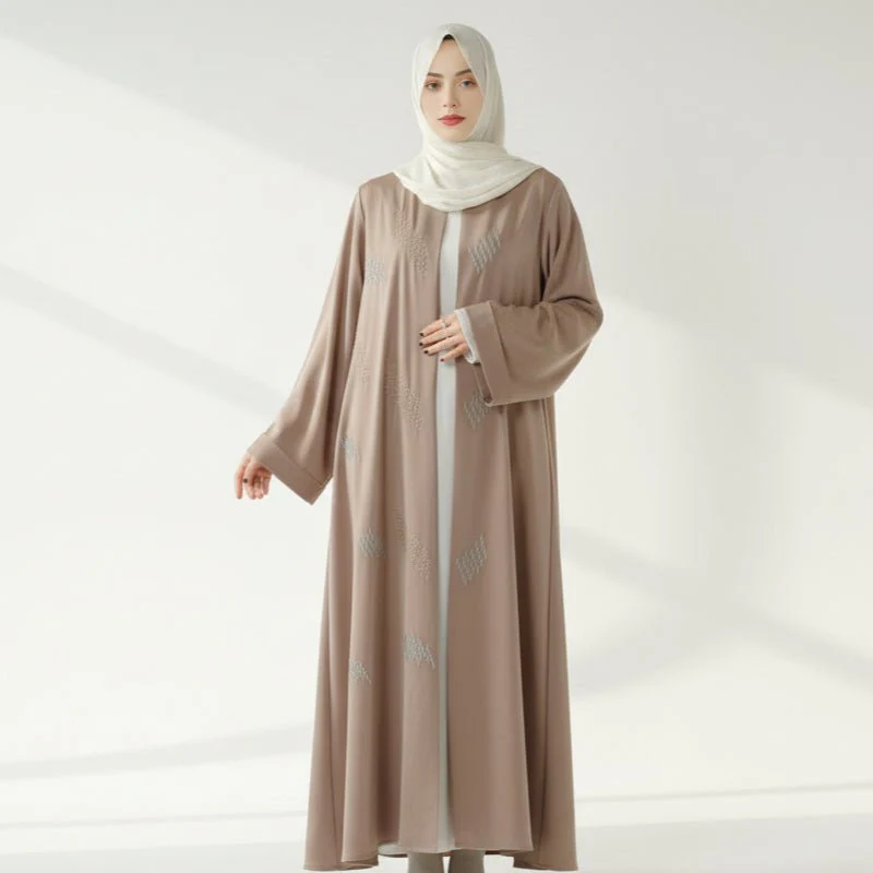 3D Embroidery Abaya With Geometric Beads. 3D Embroidered Open Abaya (MOA085) - Image 3