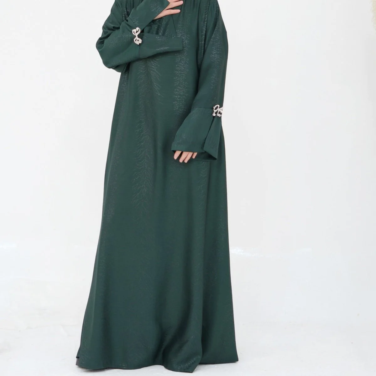 3D Jacquard Bow Abaya & Hijab Set | Butterfly Sleeve Brocade Dress(MA352) - Image 15