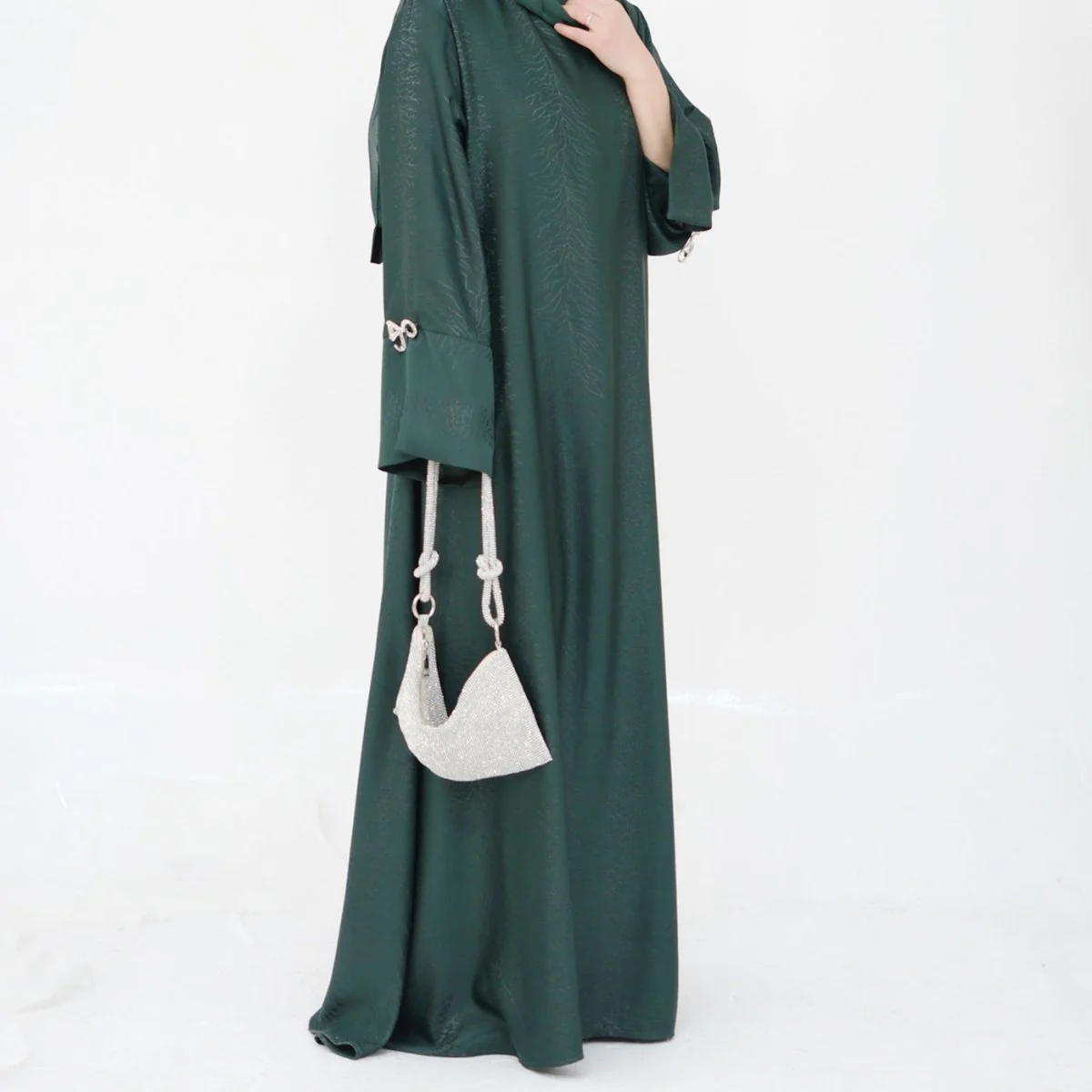 3D Jacquard Bow Abaya & Hijab Set | Butterfly Sleeve Brocade Dress(MA352) - Image 16