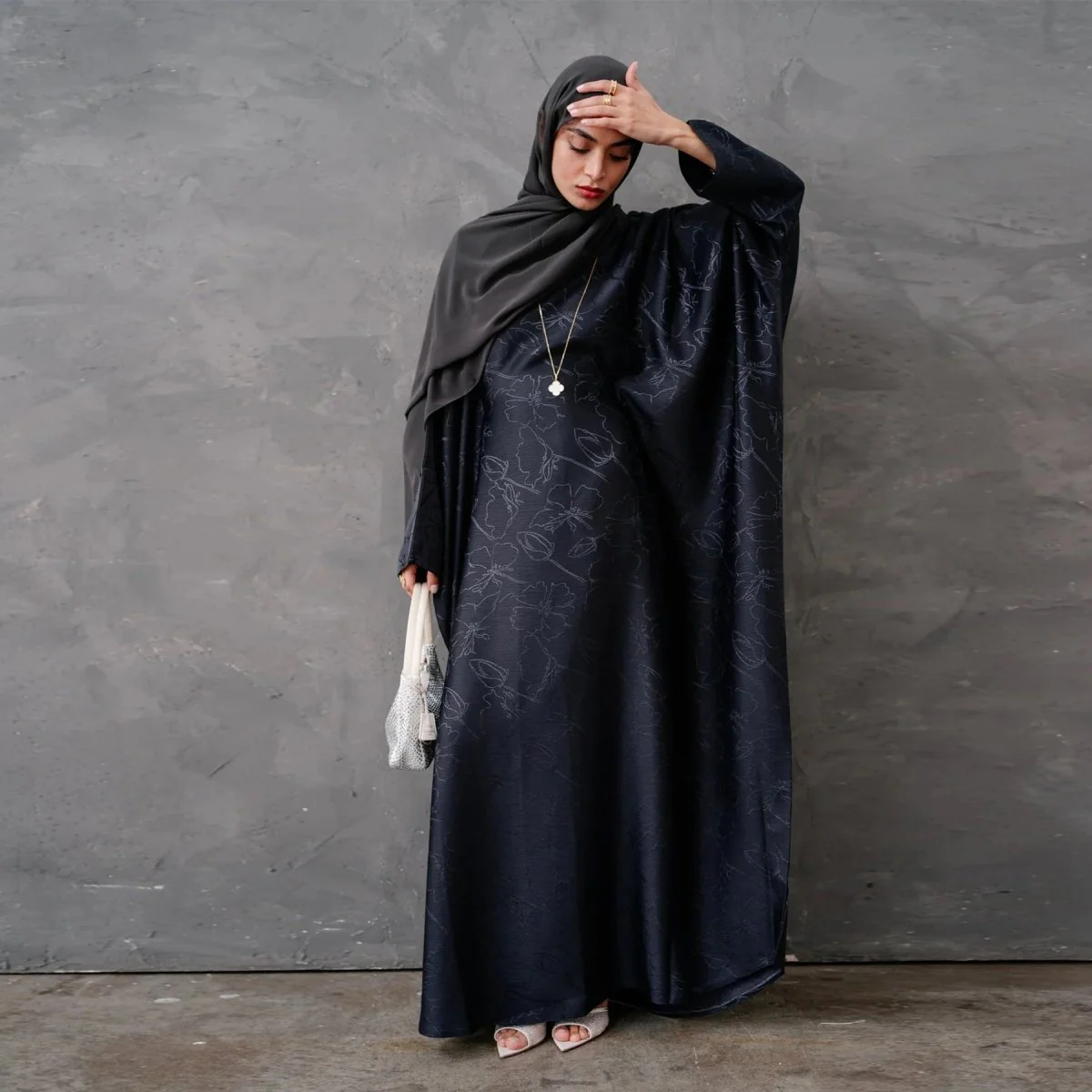3D Jacquard Woven Satin Abaya (MA138) - Image 13