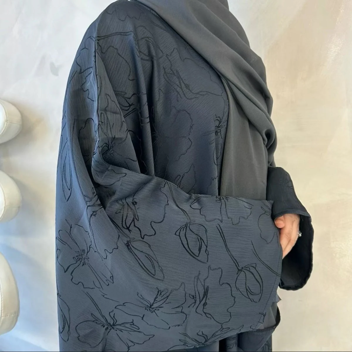 3D Jacquard Woven Satin Abaya (MA138) - Image 14