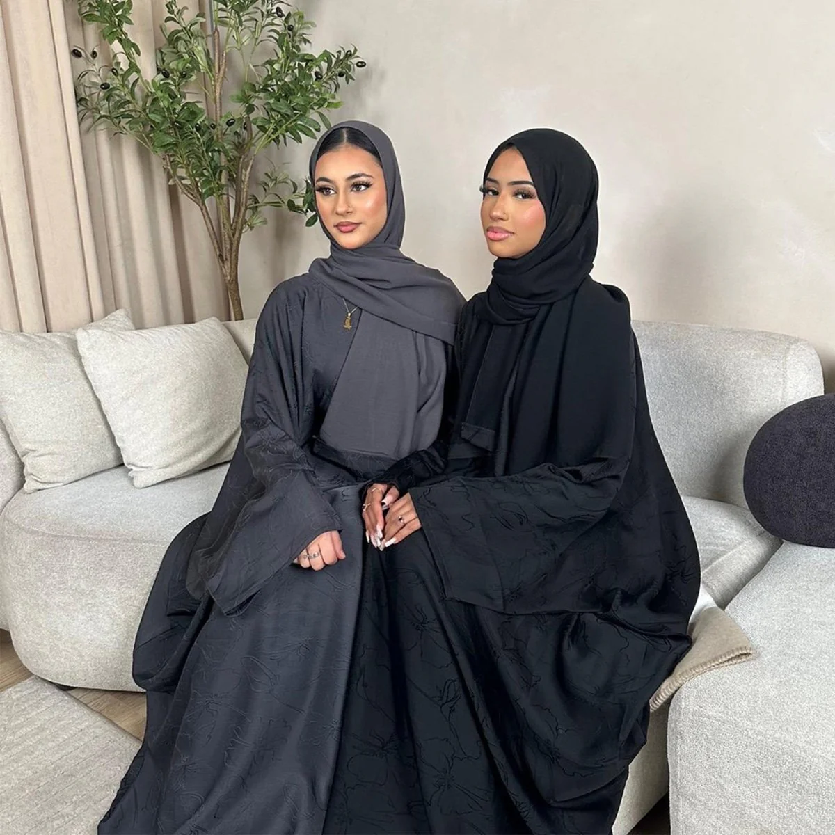 3D Jacquard Woven Satin Abaya (MA138) - Image 2