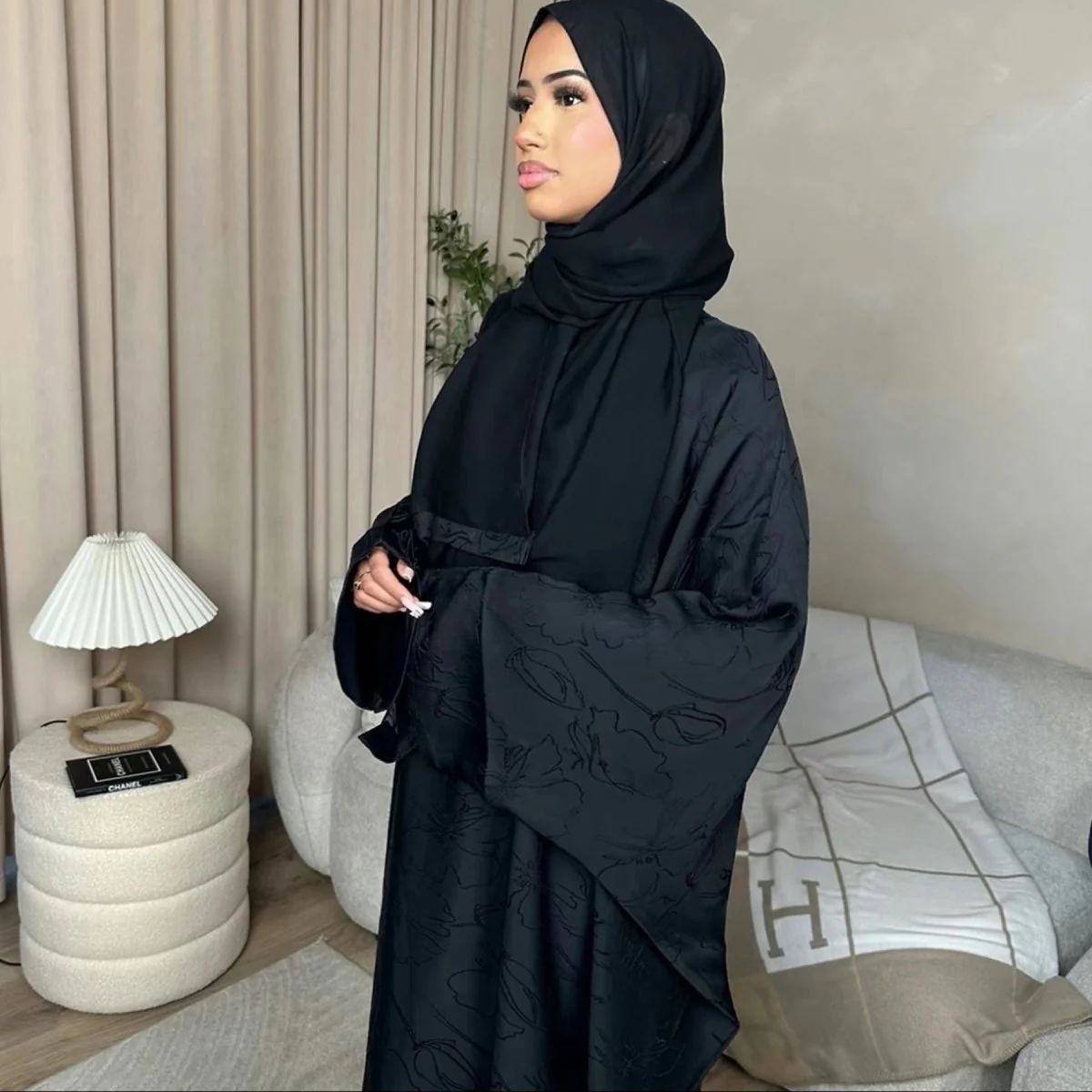 3D Jacquard Woven Satin Abaya (MA138) - Image 3