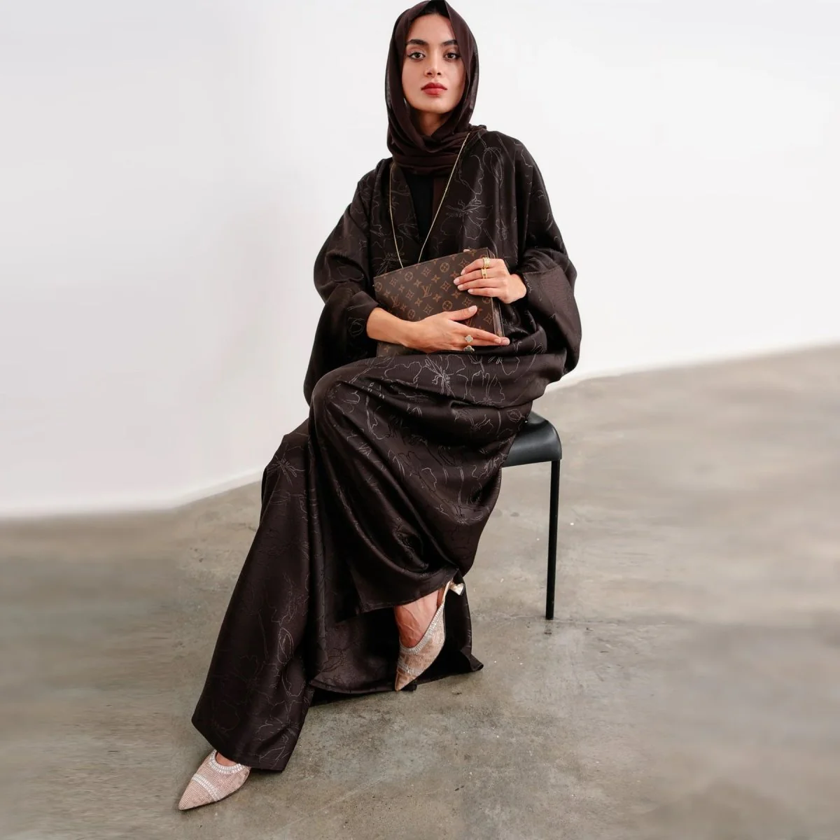 3D Jacquard Woven Satin Abaya (MA138) - Image 4